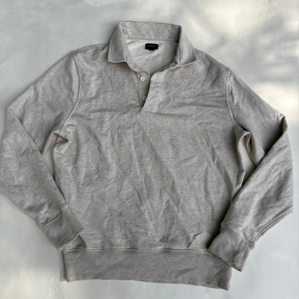 J.Crew Mens French Terry Rugby Sweatshirt Heather Gray BW510 Small
